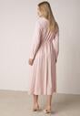 Różowa Koszulowa Sukienka z Wiskozy z Ozdobnym Marszczeniem w Talii Batena