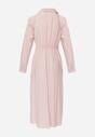 Różowa Koszulowa Sukienka z Wiskozy z Ozdobnym Marszczeniem w Talii Batena