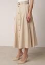 Beżowa Spódnica Rozkloszowana z Bawełną i Paskiem oraz Kieszniami Jorlea