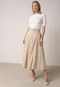 Beżowa Spódnica Rozkloszowana z Bawełną i Paskiem oraz Kieszniami Jorlea