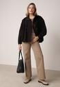 Czarna Przejściowa Kurtka Bombka Oversize z Bawełny i Wiskozy Effinue