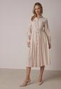 Beżowa Wiskozowa Sukienka Koszulowa z Paskiem Andranassa