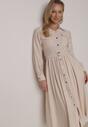 Beżowa Wiskozowa Sukienka Koszulowa z Paskiem Andranassa