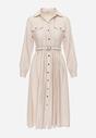 Beżowa Wiskozowa Sukienka Koszulowa z Paskiem Andranassa