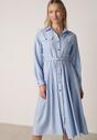 Niebieska Wiskozowa Sukienka Koszulowa z Paskiem Andranassa