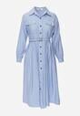 Niebieska Wiskozowa Sukienka Koszulowa z Paskiem Andranassa