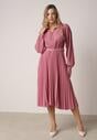 Fuksjowa Sukienka Plisowana o Koszulowym Kroju z Paskiem z Klamrą Efronta