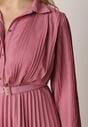 Fuksjowa Sukienka Plisowana o Koszulowym Kroju z Paskiem z Klamrą Efronta