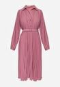 Fuksjowa Sukienka Plisowana o Koszulowym Kroju z Paskiem z Klamrą Efronta