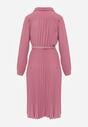 Fuksjowa Sukienka Plisowana o Koszulowym Kroju z Paskiem z Klamrą Efronta
