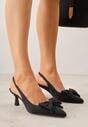 Czarne Sandały na Kaczuszce z Noskiem w Szpic z Kokardą Nepho