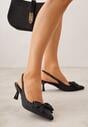 Czarne Sandały na Kaczuszce z Noskiem w Szpic z Kokardą Nephoo