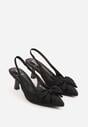 Czarne Sandały na Kaczuszce z Noskiem w Szpic z Kokardą Nephoo