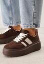 Brązowe Sneakersy Kultowe Tenisówki na Platformie z Koturnem Elisara