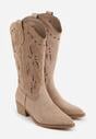 Ciemnobeżowe Botki Kowbojki na Stożku z Imitacji Zamszu z Ażurowymi Wstawkami  Crela