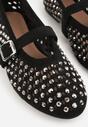 Czarne Ażurowe Balerinki z Paskiem z Klamerką i Cyrkoniami Feanoene