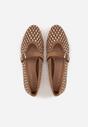 Brązowe Ażurowe Balerinki z Paskiem z Klamerką i Cyrkoniami Feanoene