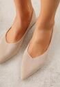 Beżowe Balerinki z Imitacji Zamszu z Noskiem w Szpic Egynome