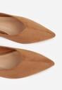 Jasnobrązowe Balerinki z Imitacji Zamszu z Noskiem w Szpic Egynome