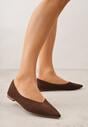 Brązowe Balerinki z Imitacji Zamszu z Noskiem w Szpic Egynome