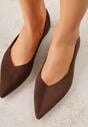 Brązowe Balerinki z Imitacji Zamszu z Noskiem w Szpic Egynome
