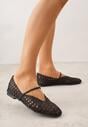 Czarne Ażurowe Balerinki z Imitacji Plecionki z Paskiem Naeraea