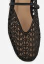 Czarne Ażurowe Balerinki z Imitacji Plecionki z Paskiem Naeraea