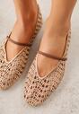 Beżowe Ażurowe Balerinki z Imitacji Plecionki z Paskiem Naeraea