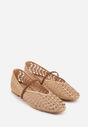 Beżowe Ażurowe Balerinki z Imitacji Plecionki z Paskiem Naeraea