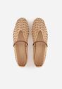 Beżowe Ażurowe Balerinki z Imitacji Plecionki z Paskiem Naeraea