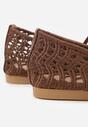 Brązowe Ażurowe Balerinki z Imitacji Plecionki z Paskiem Naeraea