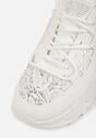 Białe Sneakersy na Grubej Podeszwie z Koronkowymi Wstawkami i Cyrkoniami Sephialle