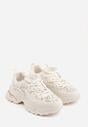 Beżowe Sneakersy na Grubej Podeszwie z Koronkowymi Wstawkami i Cyrkoniami Sephialle