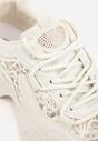 Beżowe Sneakersy na Grubej Podeszwie z Koronkowymi Wstawkami i Cyrkoniami Sephialle