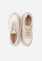 Beżowe Sneakersy na Grubej Podeszwie ze Skórzaną Wkładką i Napisem Airarge