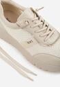 Beżowe Sneakersy na Grubej Podeszwie ze Skórzaną Wkładką i Napisem Airarge