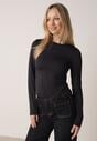 Czarna Gładka Bluzka z Długim Rękawem z Bawełną Moaneta