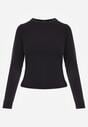 Czarna Gładka Bluzka z Długim Rękawem z Bawełną Moaneta