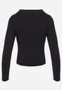 Czarna Gładka Bluzka z Długim Rękawem z Bawełną Moaneta