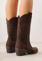 Brązowe Ażurowe Botki na Obcasie w Stylu Kowbojek Lissemi