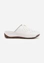 Białe Klapki na Koturnie z Perforacją Tłoczeniem i Metaliczną Aplikacją Eupheda