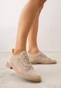 Ciemnobeżowe Ażurowe Półbuty z Metaliczną Wstawką Homonis