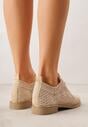 Ciemnobeżowe Ażurowe Półbuty z Metaliczną Wstawką Homonis