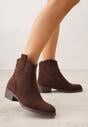 Brązowe Botki Ażurowe na Obcasie w Stylu Kowbojek Lalona