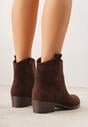 Brązowe Botki Ażurowe na Obcasie w Stylu Kowbojek Lalona