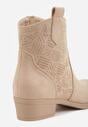 Ciemnobeżowe Botki Ażurowe na Obcasie w Stylu Kowbojek Lalona