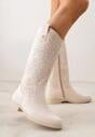 Beżowe Botki Ażurowe Ozdobione Metaliczną Aplikacją Iomosa