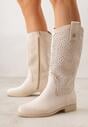 Beżowe Botki Ażurowe Ozdobione Metaliczną Aplikacją Iomosa