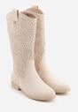 Beżowe Botki Ażurowe Ozdobione Metaliczną Aplikacją Iomosa