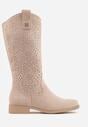 Ciemnobeżowe Botki Ażurowe Ozdobione Metaliczną Aplikacją Iomosa
